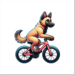 Cute Belgian Malinois Puppy Riding A Bike Posters and Art